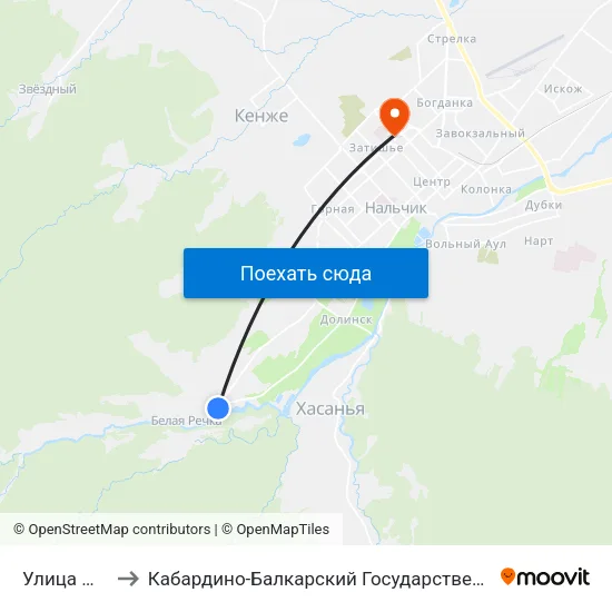 Улица Жабоева to Кабардино-Балкарский Государственный Университет (КБГУ) map