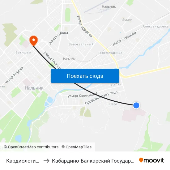 Кардиологический Центр to Кабардино-Балкарский Государственный Университет (КБГУ) map