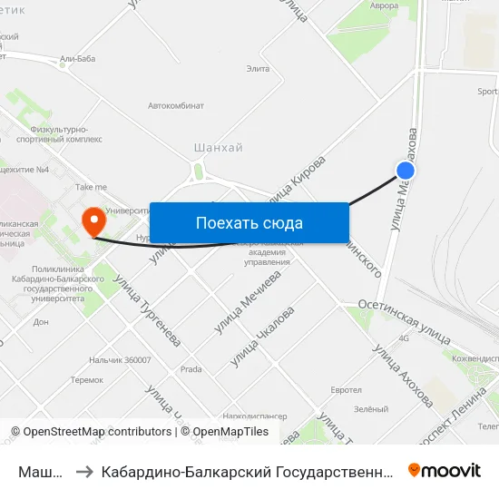 Машзавод to Кабардино-Балкарский Государственный Университет (КБГУ) map