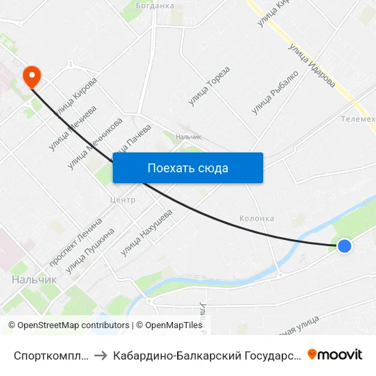 Спорткомплекс Нальчик to Кабардино-Балкарский Государственный Университет (КБГУ) map