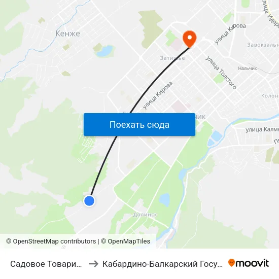 Садовое Товарищество Институтское to Кабардино-Балкарский Государственный Университет (КБГУ) map