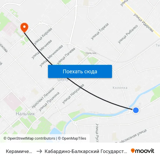 Керамическая Улица to Кабардино-Балкарский Государственный Университет (КБГУ) map