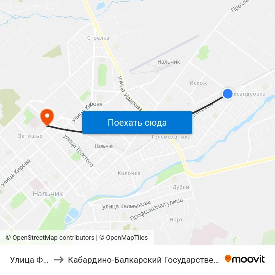 Улица Фанзиева to Кабардино-Балкарский Государственный Университет (КБГУ) map