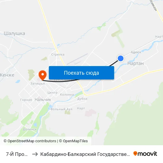 7-Й Промпроезд to Кабардино-Балкарский Государственный Университет (КБГУ) map