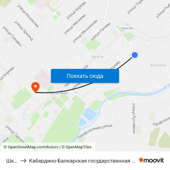 Школа №6 to Кабардино-Балкарская государственная сельскохозяйственная академия имени В.М. Кокова. map