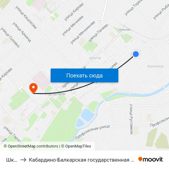 Школа №6 to Кабардино-Балкарская государственная сельскохозяйственная академия имени В.М. Кокова. map