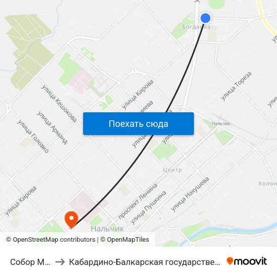 Собор Марии Магдалины to Кабардино-Балкарская государственная сельскохозяйственная академия имени В.М. Кокова. map