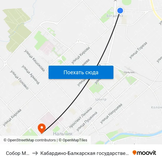 Собор Марии Магдалины to Кабардино-Балкарская государственная сельскохозяйственная академия имени В.М. Кокова. map