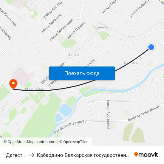 Дагестанская Улица to Кабардино-Балкарская государственная сельскохозяйственная академия имени В.М. Кокова. map