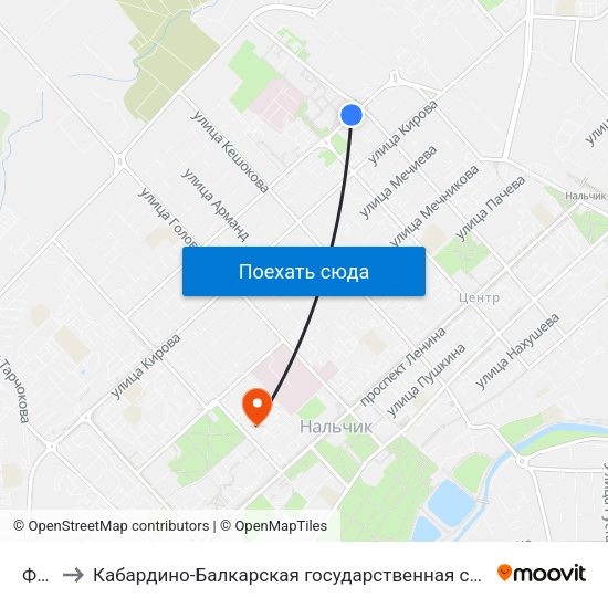 Физмат to Кабардино-Балкарская государственная сельскохозяйственная академия имени В.М. Кокова. map