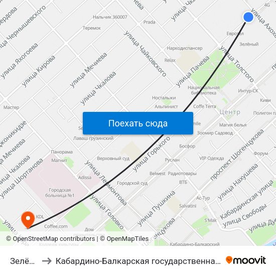 Зелёный Рынок to Кабардино-Балкарская государственная сельскохозяйственная академия имени В.М. Кокова. map