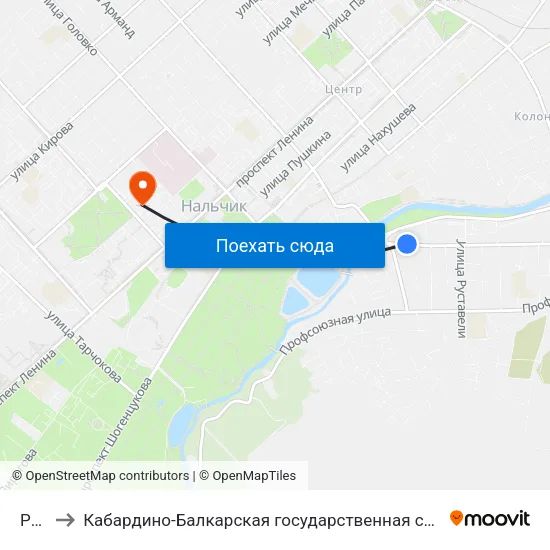 Ридада to Кабардино-Балкарская государственная сельскохозяйственная академия имени В.М. Кокова. map