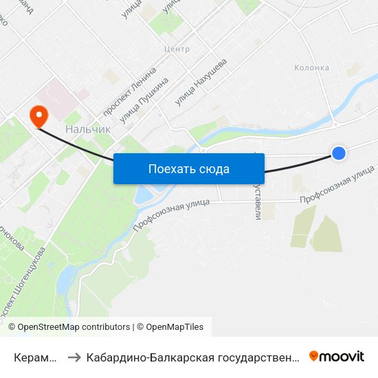 Керамическая Улица to Кабардино-Балкарская государственная сельскохозяйственная академия имени В.М. Кокова. map