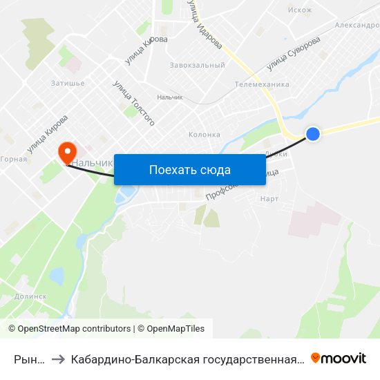 Рынок Дубки to Кабардино-Балкарская государственная сельскохозяйственная академия имени В.М. Кокова. map