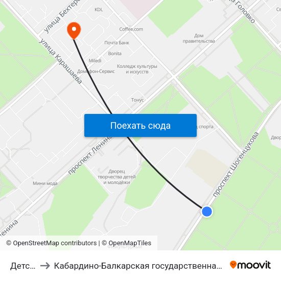 Детские Сады to Кабардино-Балкарская государственная сельскохозяйственная академия имени В.М. Кокова. map