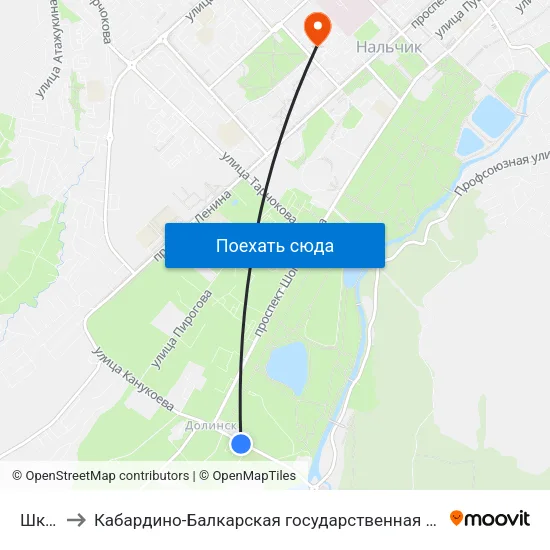 Школа №8 to Кабардино-Балкарская государственная сельскохозяйственная академия имени В.М. Кокова. map