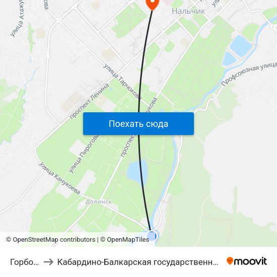 Горбольница №2 to Кабардино-Балкарская государственная сельскохозяйственная академия имени В.М. Кокова. map