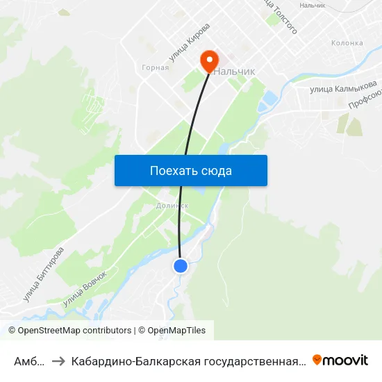 Амбулатория to Кабардино-Балкарская государственная сельскохозяйственная академия имени В.М. Кокова. map