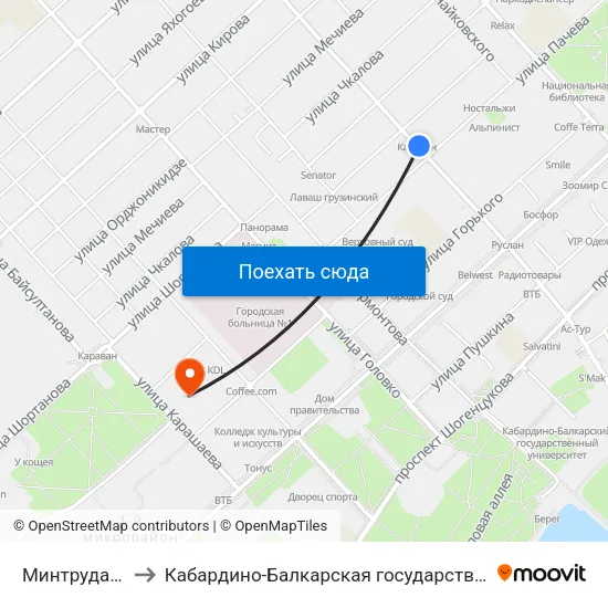 Минтруда И Здравоохранения to Кабардино-Балкарская государственная сельскохозяйственная академия имени В.М. Кокова. map