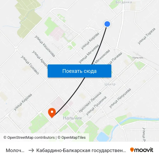 Молочный Комбинат to Кабардино-Балкарская государственная сельскохозяйственная академия имени В.М. Кокова. map