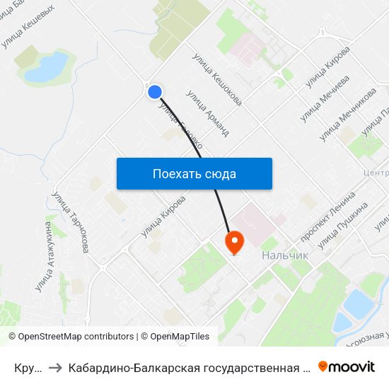 Круг Кенже to Кабардино-Балкарская государственная сельскохозяйственная академия имени В.М. Кокова. map