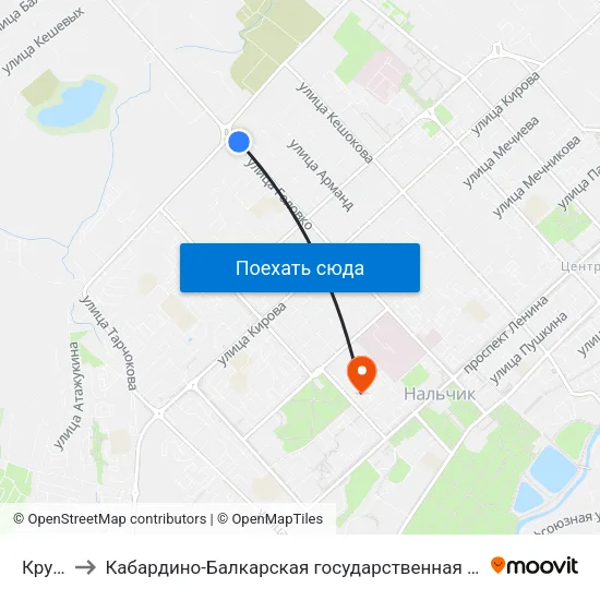 Круг Кенже to Кабардино-Балкарская государственная сельскохозяйственная академия имени В.М. Кокова. map