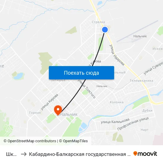 Школа №31 to Кабардино-Балкарская государственная сельскохозяйственная академия имени В.М. Кокова. map