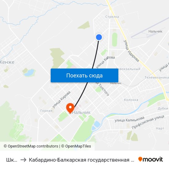 Школа №7 to Кабардино-Балкарская государственная сельскохозяйственная академия имени В.М. Кокова. map