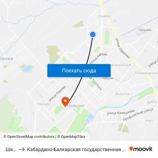 Школа №7 to Кабардино-Балкарская государственная сельскохозяйственная академия имени В.М. Кокова. map