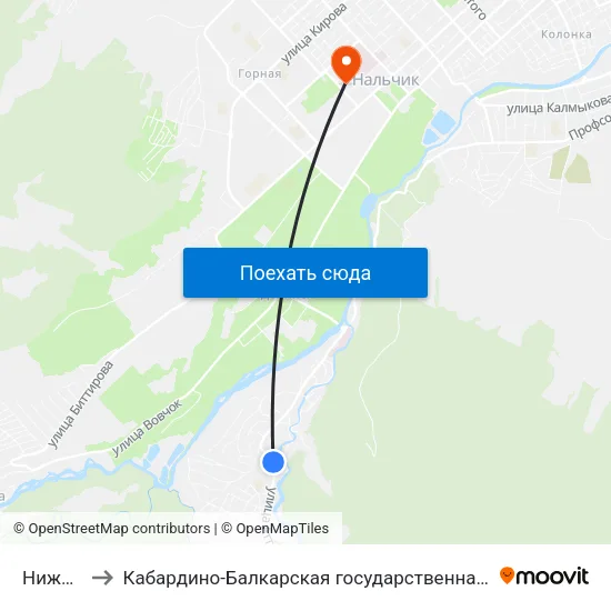 Нижняя Мечеть to Кабардино-Балкарская государственная сельскохозяйственная академия имени В.М. Кокова. map