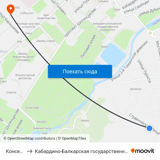 Консервный Завод to Кабардино-Балкарская государственная сельскохозяйственная академия имени В.М. Кокова. map