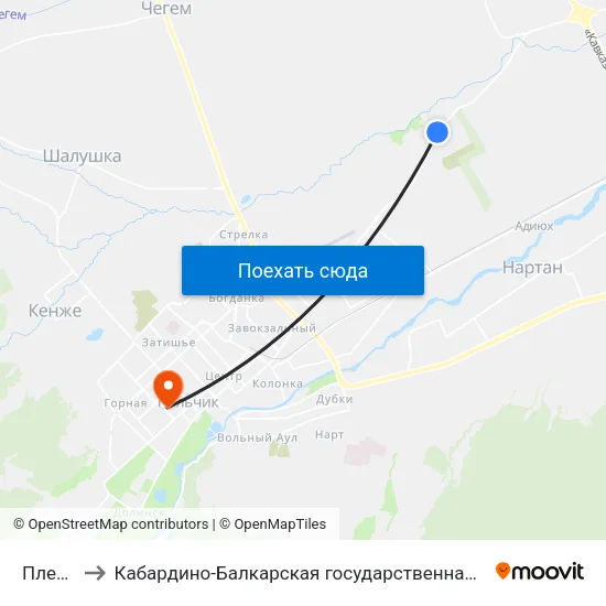 Племстанция to Кабардино-Балкарская государственная сельскохозяйственная академия имени В.М. Кокова. map