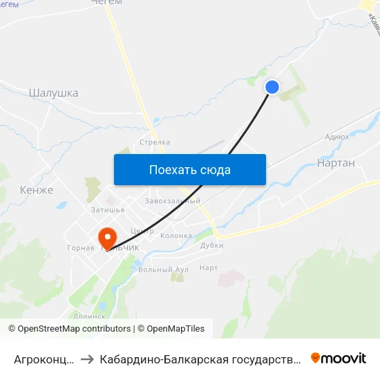 Агроконцерн Золотой Колос to Кабардино-Балкарская государственная сельскохозяйственная академия имени В.М. Кокова. map