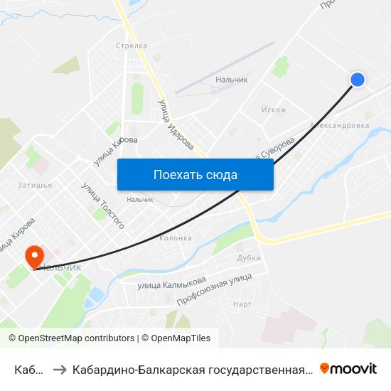 Каббалкснаб to Кабардино-Балкарская государственная сельскохозяйственная академия имени В.М. Кокова. map