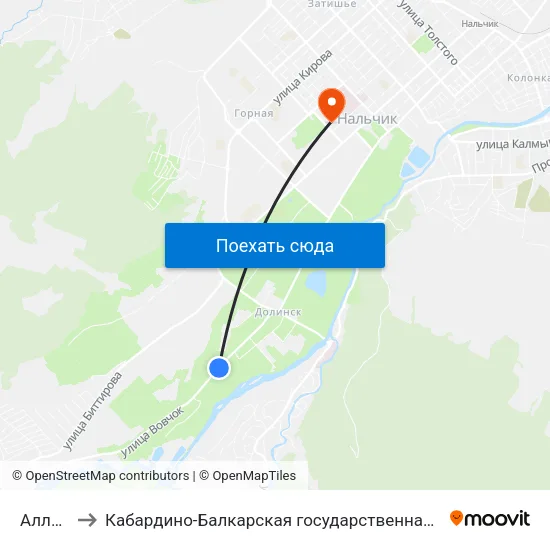 Аллергоцентр to Кабардино-Балкарская государственная сельскохозяйственная академия имени В.М. Кокова. map