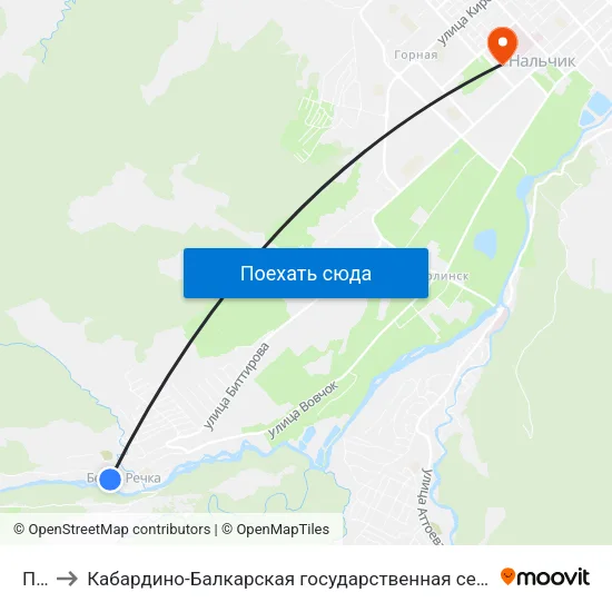 Почта to Кабардино-Балкарская государственная сельскохозяйственная академия имени В.М. Кокова. map