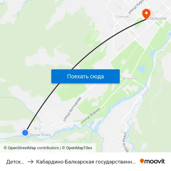 Детский Сад №13 to Кабардино-Балкарская государственная сельскохозяйственная академия имени В.М. Кокова. map