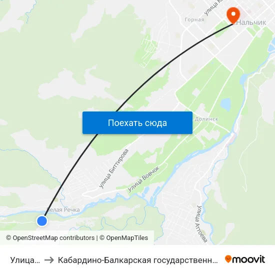 Улица Чабдарова to Кабардино-Балкарская государственная сельскохозяйственная академия имени В.М. Кокова. map