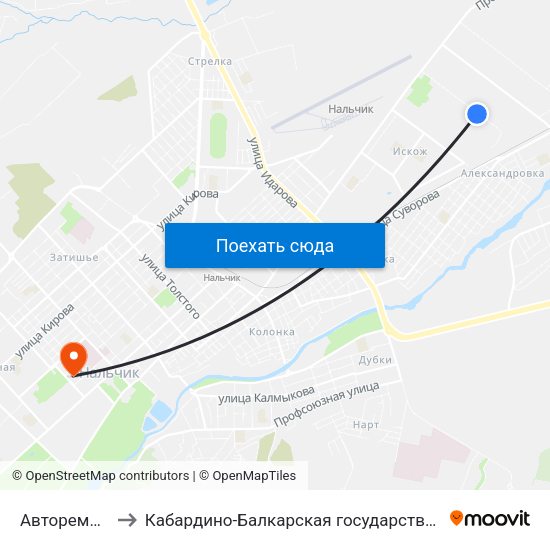Авторемонтные Мастерские to Кабардино-Балкарская государственная сельскохозяйственная академия имени В.М. Кокова. map