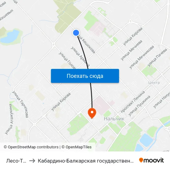 Лесо-Торговая База to Кабардино-Балкарская государственная сельскохозяйственная академия имени В.М. Кокова. map