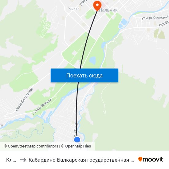 Кладбище to Кабардино-Балкарская государственная сельскохозяйственная академия имени В.М. Кокова. map