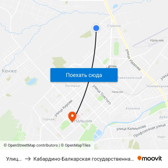 Улица Масаева to Кабардино-Балкарская государственная сельскохозяйственная академия имени В.М. Кокова. map