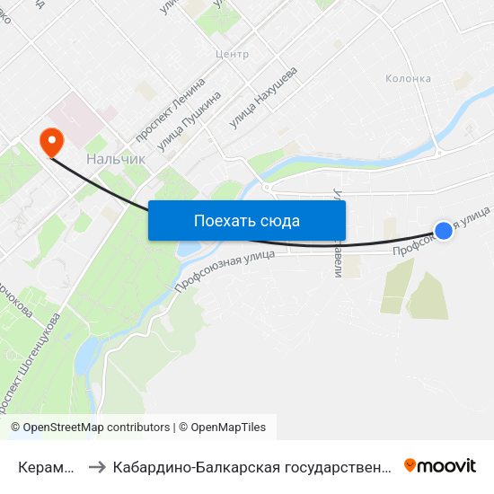 Керамическая Улица to Кабардино-Балкарская государственная сельскохозяйственная академия имени В.М. Кокова. map