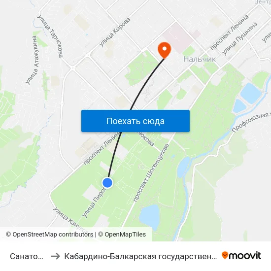 Санаторий Калмыкова to Кабардино-Балкарская государственная сельскохозяйственная академия имени В.М. Кокова. map