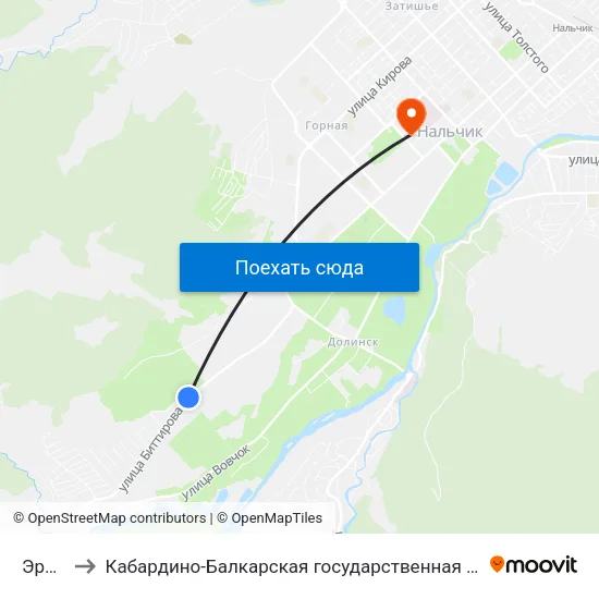 Эркин Ёзен to Кабардино-Балкарская государственная сельскохозяйственная академия имени В.М. Кокова. map