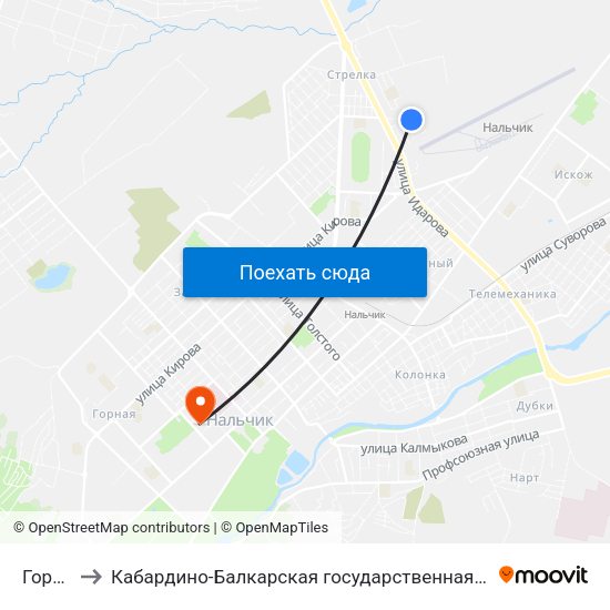Горзеленхоз to Кабардино-Балкарская государственная сельскохозяйственная академия имени В.М. Кокова. map