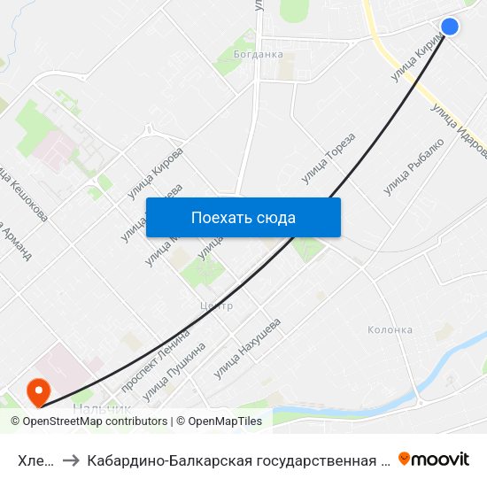 Хлебозавод to Кабардино-Балкарская государственная сельскохозяйственная академия имени В.М. Кокова. map