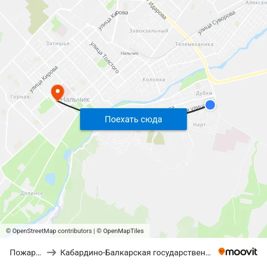 Пожарная Часть №2 to Кабардино-Балкарская государственная сельскохозяйственная академия имени В.М. Кокова. map