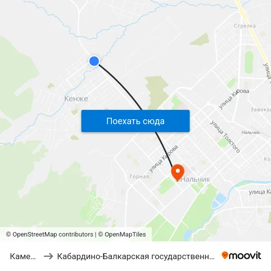 Каменская Улица to Кабардино-Балкарская государственная сельскохозяйственная академия имени В.М. Кокова. map