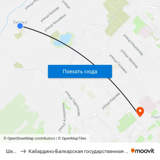 Школа №20 to Кабардино-Балкарская государственная сельскохозяйственная академия имени В.М. Кокова. map
